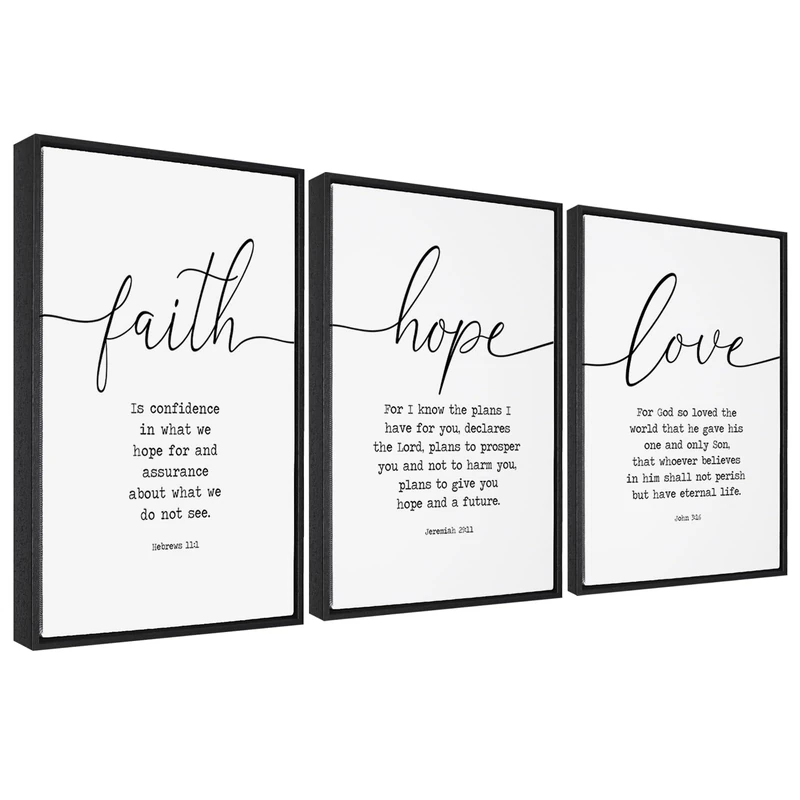 Faith Hope and Love Bible Verses Framed 3 Piece Canvas Wall Art Decor Ready to Hang Serenity Prayer Wall Art for Living Room Large Size Christian Art Religious Quotes Wall Decor Love Wall Art Prints - Image 1