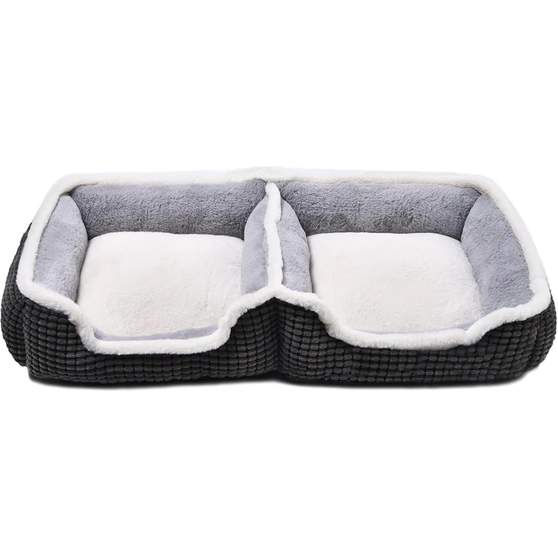 Laojin Balhen Washable Super Soft Durable Dog & Cat Bed - Double Rectangular Grey Bed for Small Dogs & Indoor Cats, Anti-Slip & Water-Resistant Bottom