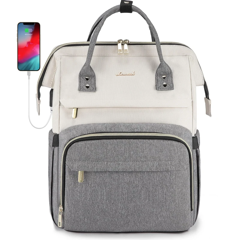 LOVEVOOK Women's 15.6" Laptop Backpack with USB Port - Beige Grey