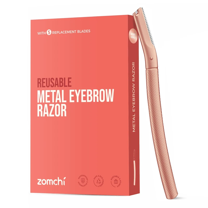 ZOMCHI Dermaplaning Tool for Face, Eyebrow Trimmer Shaper with Precision Cover,Rose Gold