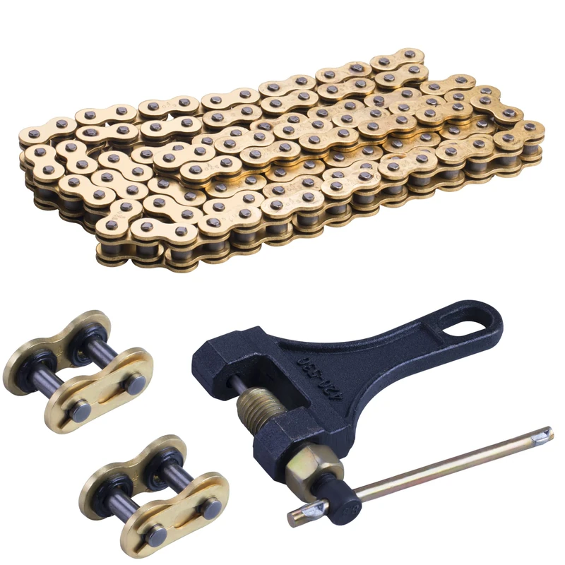 MRELC Gold 520 X-Ring Chain + Chain Breaker,112 Links With Connecting Master Link