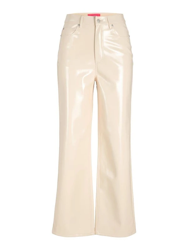 JJXX Women's Jxkenya Hw Straight Faux Leat Pants Noos Trousers, Seedpearl/Detail: Shiny - Long, M