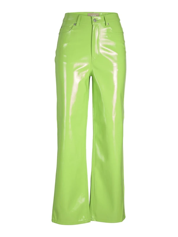 JJXX Women's Jxkenya Hw Straight Faux Leat Pants Noos Trousers, Green Flash/Detail: Shiny, M