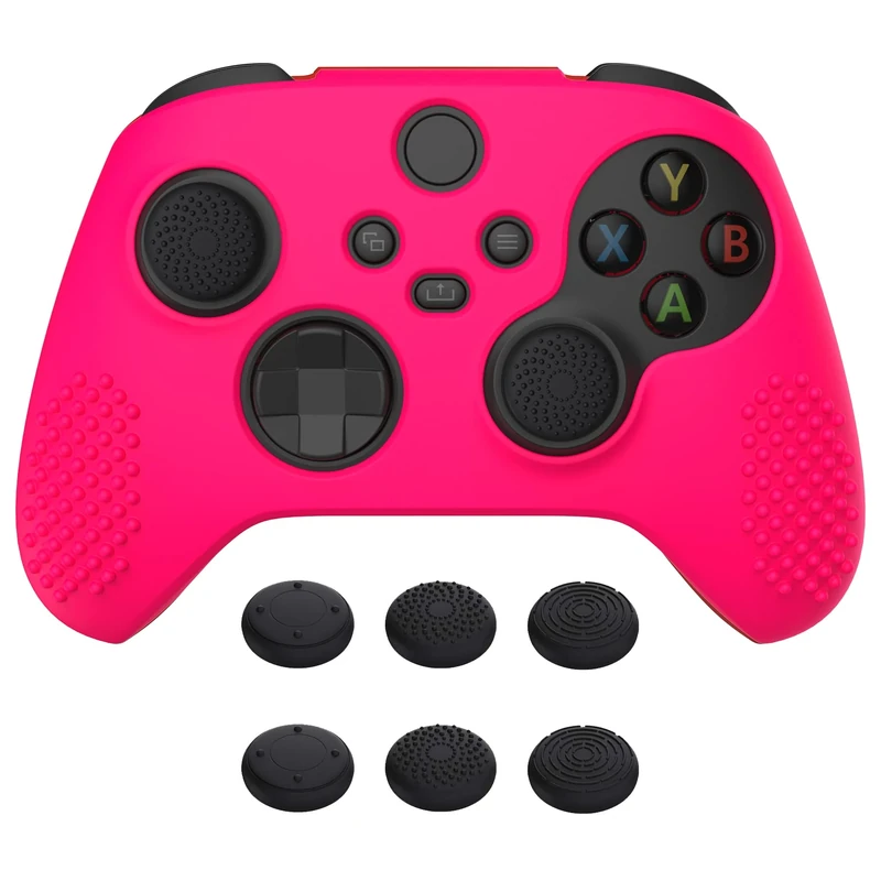 eXtremeRate PlayVital 3D Studded Edition Anti-Slip Silicone Cover Skin for Xbox Series X Controller, Soft Rubber Case Protector for Xbox Series S Controller with Black Thumb Grip Caps - Bright Pink