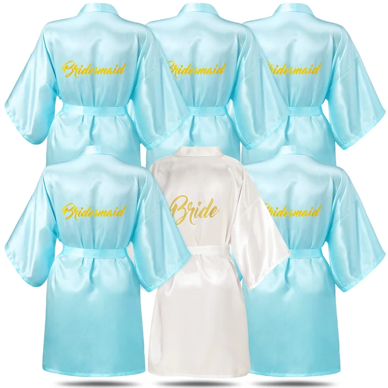 6-Piece Bridesmaids Robes for Wedding Party - Blue, One Size