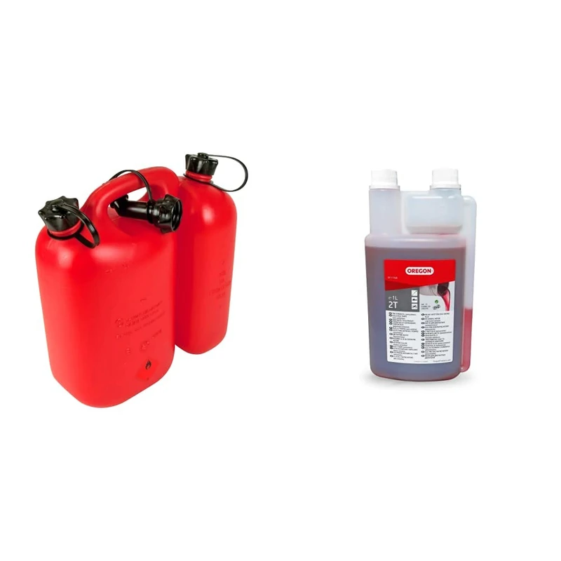 Oregon Red Combi-Can, 5L Fuel & 3L Oil, Semi Synthetic 2-Stroke Engine Oil, 2T (Twin Neck 1L Bottle)