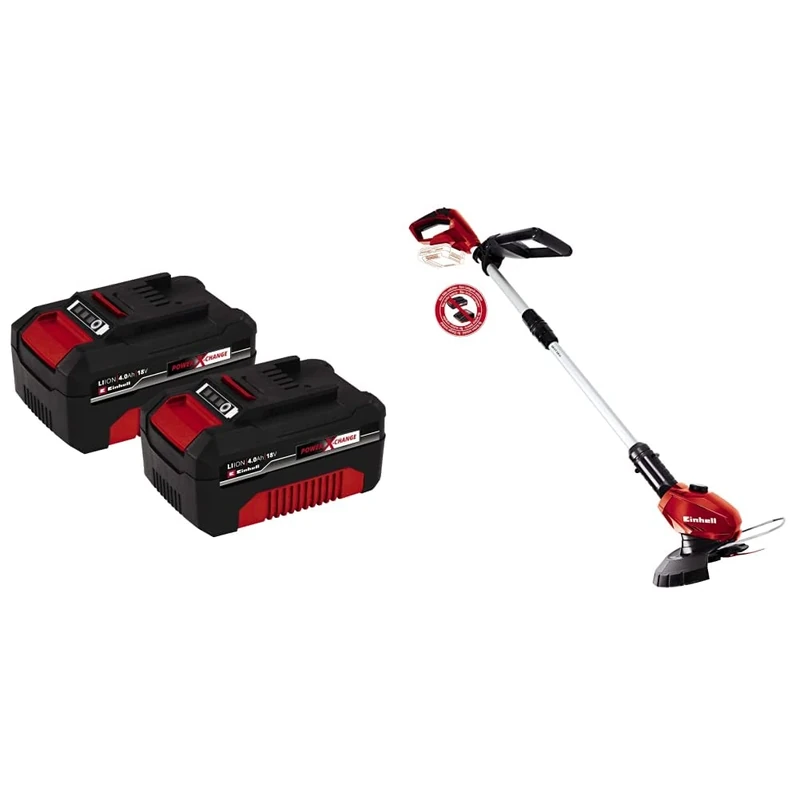 Einhell Power X-Change 18V, 4.0Ah Lithium-Ion Battery Twin Pack| 2 x 4,0Ah Batteries & GC-CT 18 Li Power X-Change 18V Cordless Strimme- Battery and Charger Not Included, Red/Black