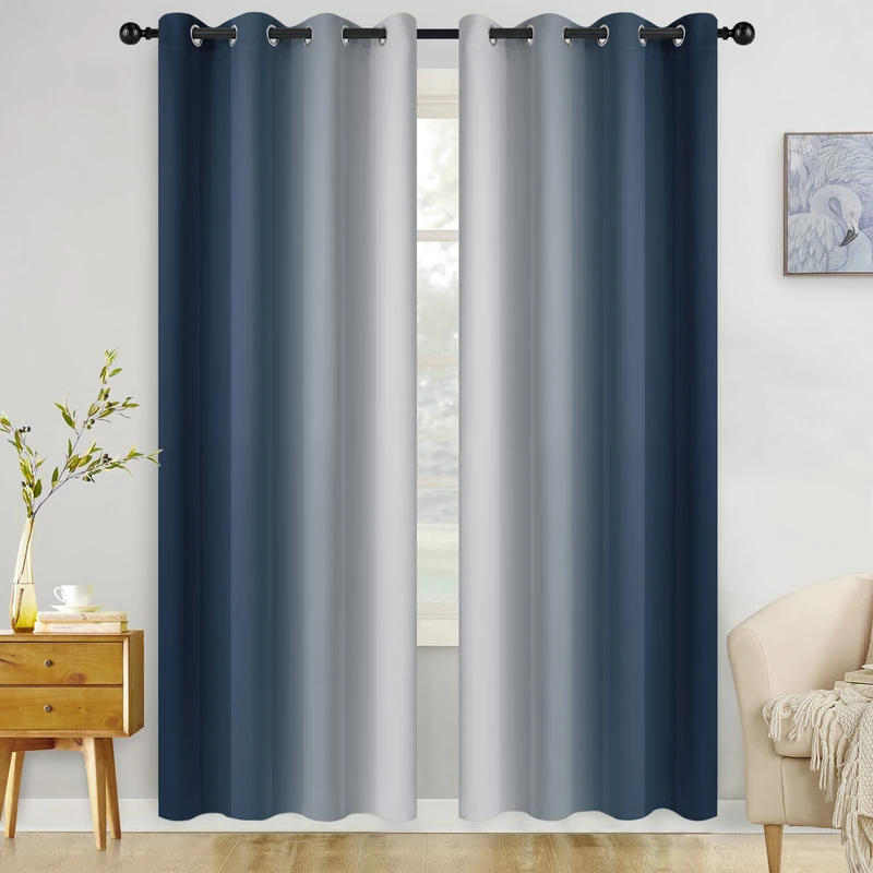 COSVIA Ombre Navy Blue Curtains, 84 inch Long, 2 Panels, Room Darkening, Light Blocking, Insulated, Thermal Gradient, for Bedroom/Living Room, 52x84 inches