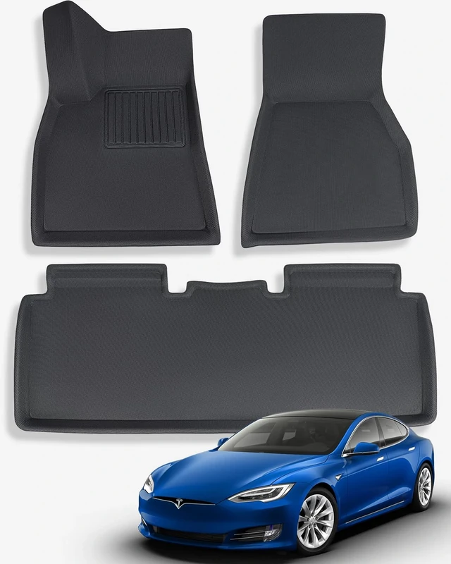 TAPTES for Tesla Model S Floor Mats 2019 2018 2017 2016 2015, Premium All Weather Anti-Slip Waterproof Floor Liners Car Interior Accessories - Compatible for Model S 2015-2019 (3 Pieces/Set)