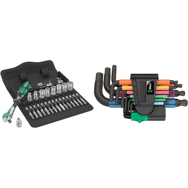 Wera 8100 SA 6 Zyklop Speed Ratchet Set, 1/4" Drive, Metric, 28 Pieces - 05004016001 & 05133164001 950/9 Hex-Plus Multicolour 2 L-Key Set