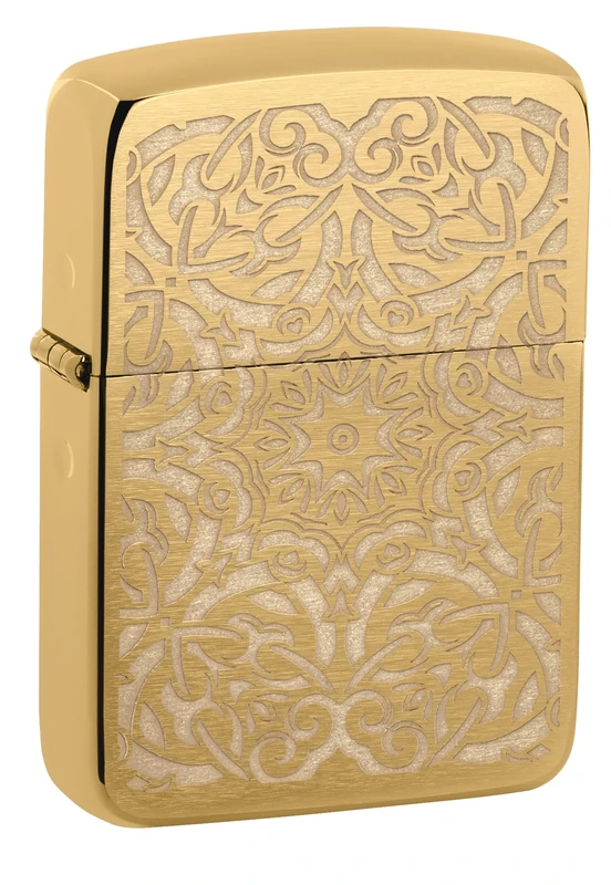 Zippo Windproof Lighter, Ornamental Design – Brushed Brass, Lustre – Refillable, Reusable, Windproof Design – Comes in Gift Box – Made in USA