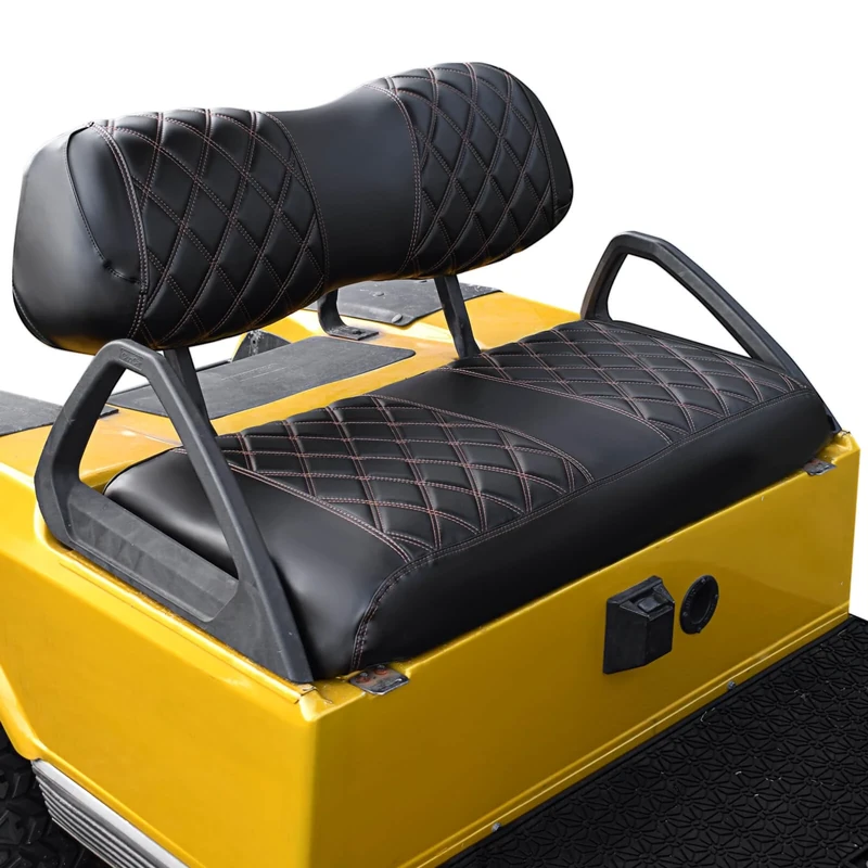 NOKINS Golf Cart Club Car DS 2000.5-Up Diamond Seat Covers Kit, Fits Club Car DS OEM Ordinary Front Seat Cushion, Golf Cart Vinyl Seat Cover, No Nails Required (Black and Brown Stitching)