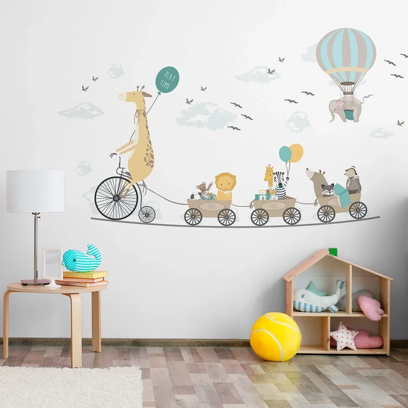 Children's Wall Stickers - Baby Room Decoration - Children's Bedroom Wall Sticker - Giraffe and Adventure Companion - H90 x L60 cm