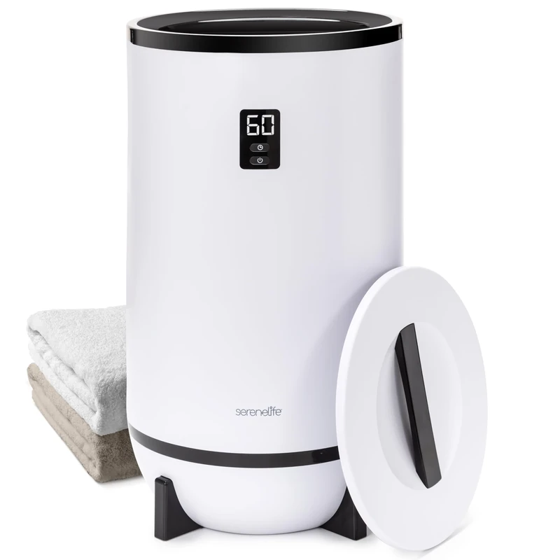 SereneLife Hot Towel Warmer Bucket w/ Customized Fragrance for Bathroom and Spa, Luxury Towel Heater Gift for Him or Her, Auto Shut Off, LED Display, Fits 2 Large Towels, Blankets, Bathrobes - Black