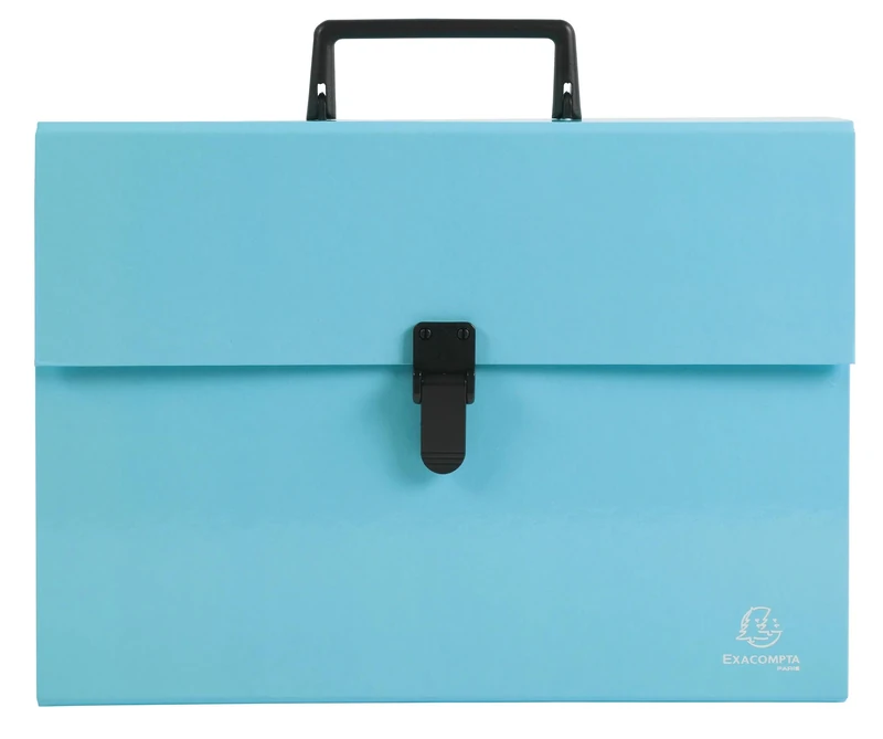 Exacompta - Ref 56760E - Box of 4 case File with Aquarel Handle - Reinforced Multi-Coloured Gussets - Clip Button Closure - 18 compartments - Size 32x24cm for A4 - Assorted
