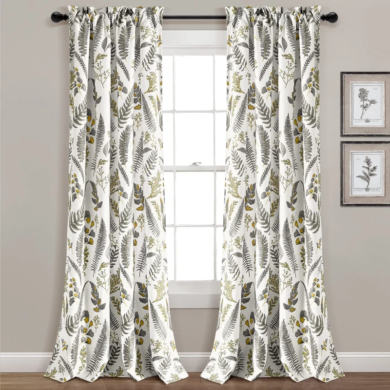 Lush Decor Devonia Allover Light Filtering Window Curtain Panel Pair, 84" L x 52" W, Yellow & Gray