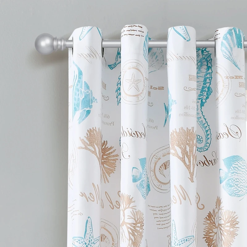 Lush Decor Harbor Life Light Filtering Window Curtain Panel Pair, 84" L x 52" W, Blue & Taupe