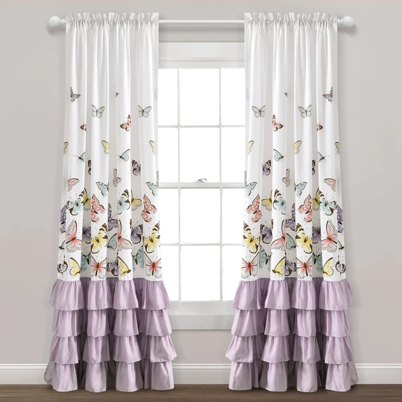Lush Decor Flutter Butterfly Window Curtain Panel Pair, 84" L x 52" W, Lilac