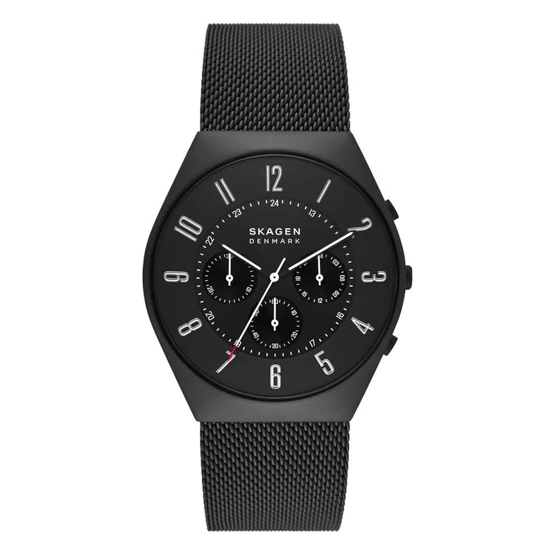 Skagen Watch for Men Grenen Chronograph, Quartz Chronograph movement, 42mm Midnight Recycled Stainless Steel (At Least 50%) case with a Stainless Steel Mesh strap, SKW6822