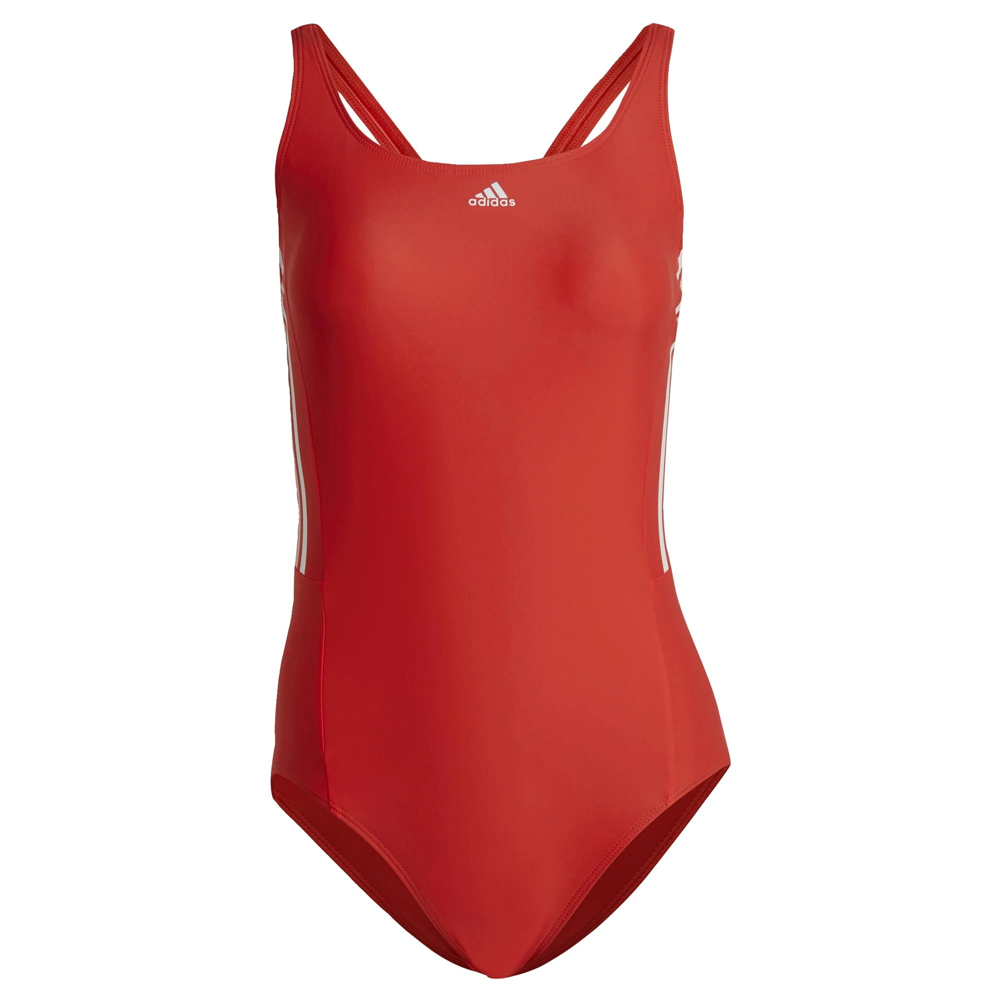 adidas Womens Mid 3-Stripes Swimsuit, Bright Red/White, 0