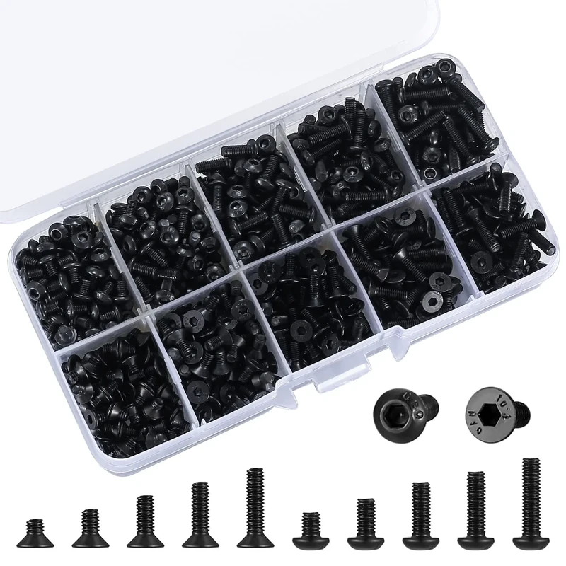 720 Pcs M3 Metric Hex Socket Head Cap Screws Bolts Set, Including 360 Countersunk Pan Head Screw, 360 Flat Screws for 3D Printer Machine - Black, 4mm/6mm/8mm/10mm/12mm