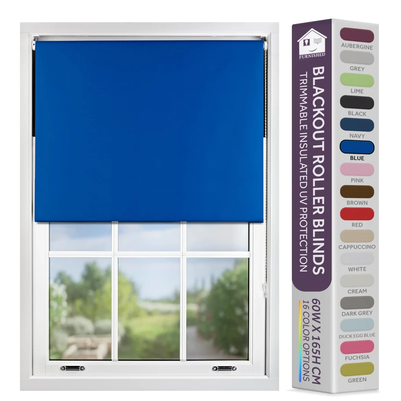 FURNISHED Blackout Roller Blind - Insulated Fabric, 175x165 cm Blue