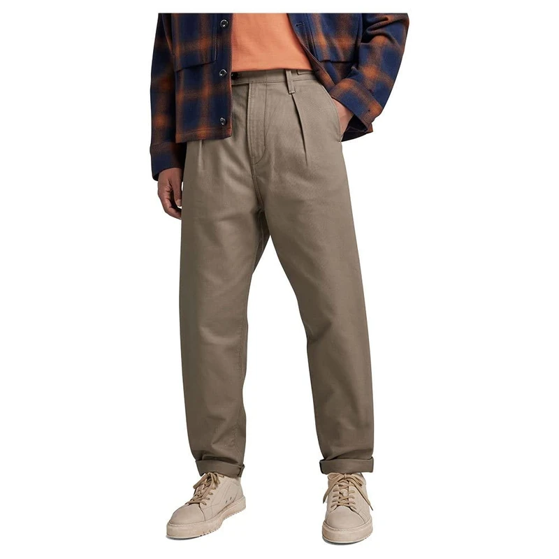 G-STAR Men's Unisex Pleated Chino Relaxed Pants, Brown (turf D20147-D190-273), 26W / 32L