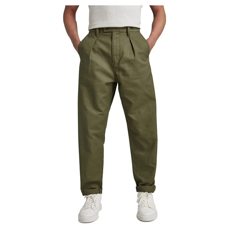 G-STAR Men's Unisex Pleated Chino Relaxed Pants, Green (shadow olive D20147-D190-B230), 26W / 32L