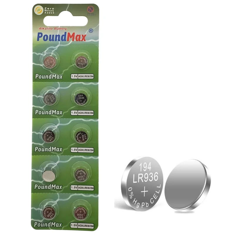 PoundMax 10 AG9/394/LR45/LR936/SR936W 1.5V Alkaline Cell Batteries