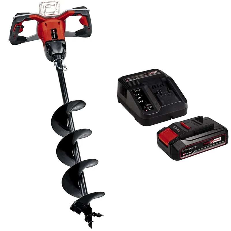 Einhell Power X-Change 18V Cordless Fence Auger with Battery and Charger - 150mm Auger Post Hole Digger, Brushless Soil Drill - GP-EA 18/150 Li Post Hole Borer + 2.5Ah Starter Kit