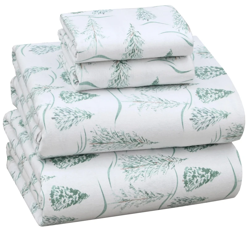 RUVANTI Flannel Sheets Full Size - 100% Cotton Double Brushed Bed Sheets Set, Deep Pockets 16 Inches, All Seasons Breathable & Extra Soft Full Sheets, Warm & Cozy, 4 Piece, Alpine Serenity