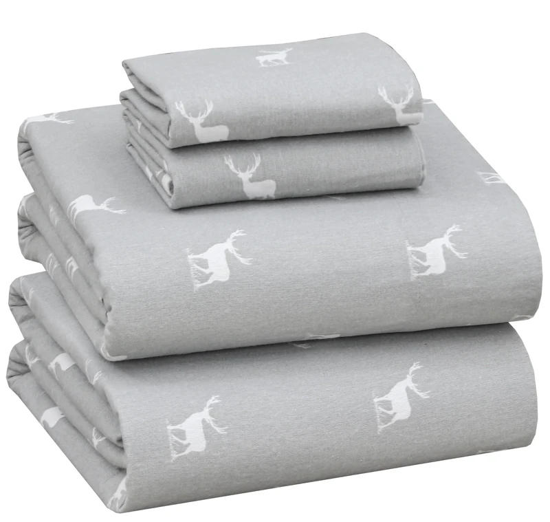 RUVANTI Flannel Sheets Queen Size - 100% Cotton Double Brushed Bed Sheets, Deep Pockets 16 Inches Queen Sheet Set, All Seasons Breathable & Extra Soft - Warm & Cozy, 4 Piece, Celestial Stag