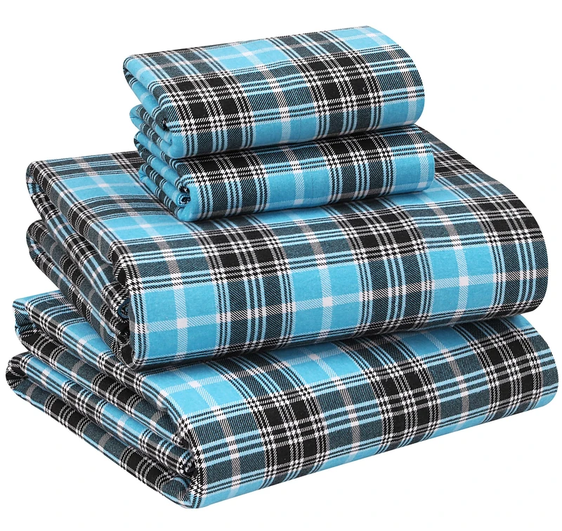 RUVANTI Flannel Sheets Full Size - 100% Cotton Double Brushed Bed Sheets Set, Deep Pockets 16 Inches, All Seasons Breathable & Extra Soft Full Sheets, Warm & Cozy, 4 Piece, Teal Plaid