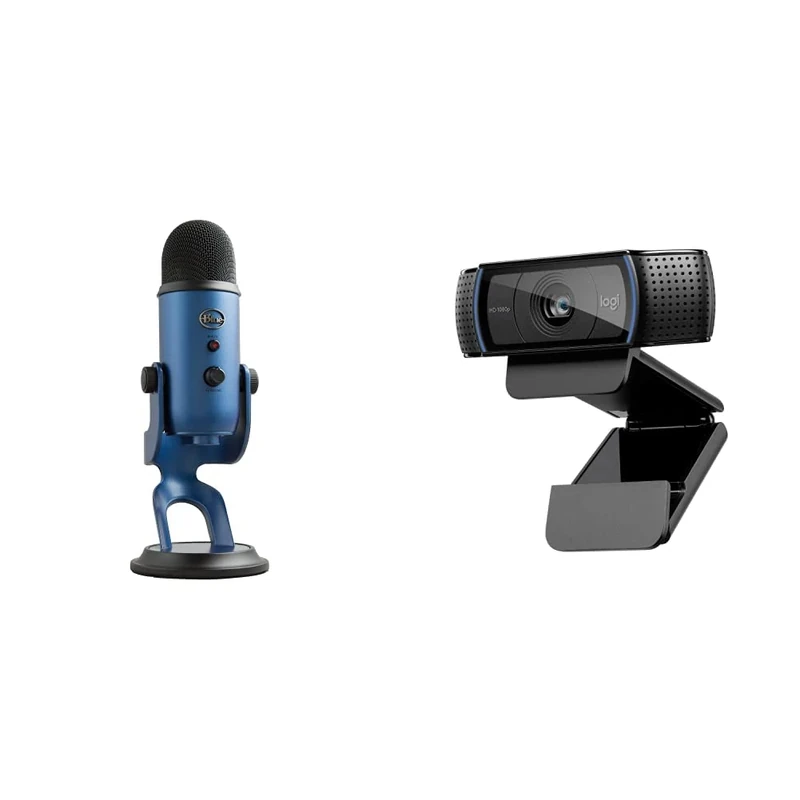 Blue Microphones Yeti Professional USB Microphone - Dark Blue & Logitech C920 HD Pro Webcam, Full HD 1080p/30fps Video Calling, Clear Stereo Audio, HD Light Correction- Black