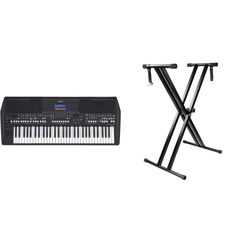 Yamaha PSR-SX600 Digital Workstation & RockJam RJX29 Double Braced Keyboard Stand, Black