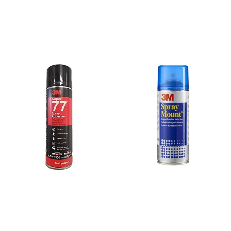 3M 7000116782 Super 77 Multi-Purpose Spray Adhesive – Quick-drying permanent spray glue - 1 x 500 ml clear adhesive & SprayMount Permanent Spray Adhesive, 1 Can 400 ml - Ideal for mock-ups