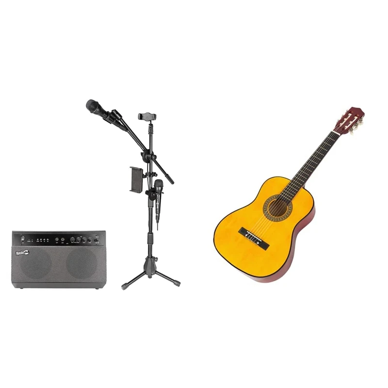 RockJam RJKSK-BK Premium Performer 100-watt Bluetooth Karaoke Machine & PA System with Two Karaoke Microphones & Music Alley 34 Inch Classical Junior Acoustic Guitar For Kids
