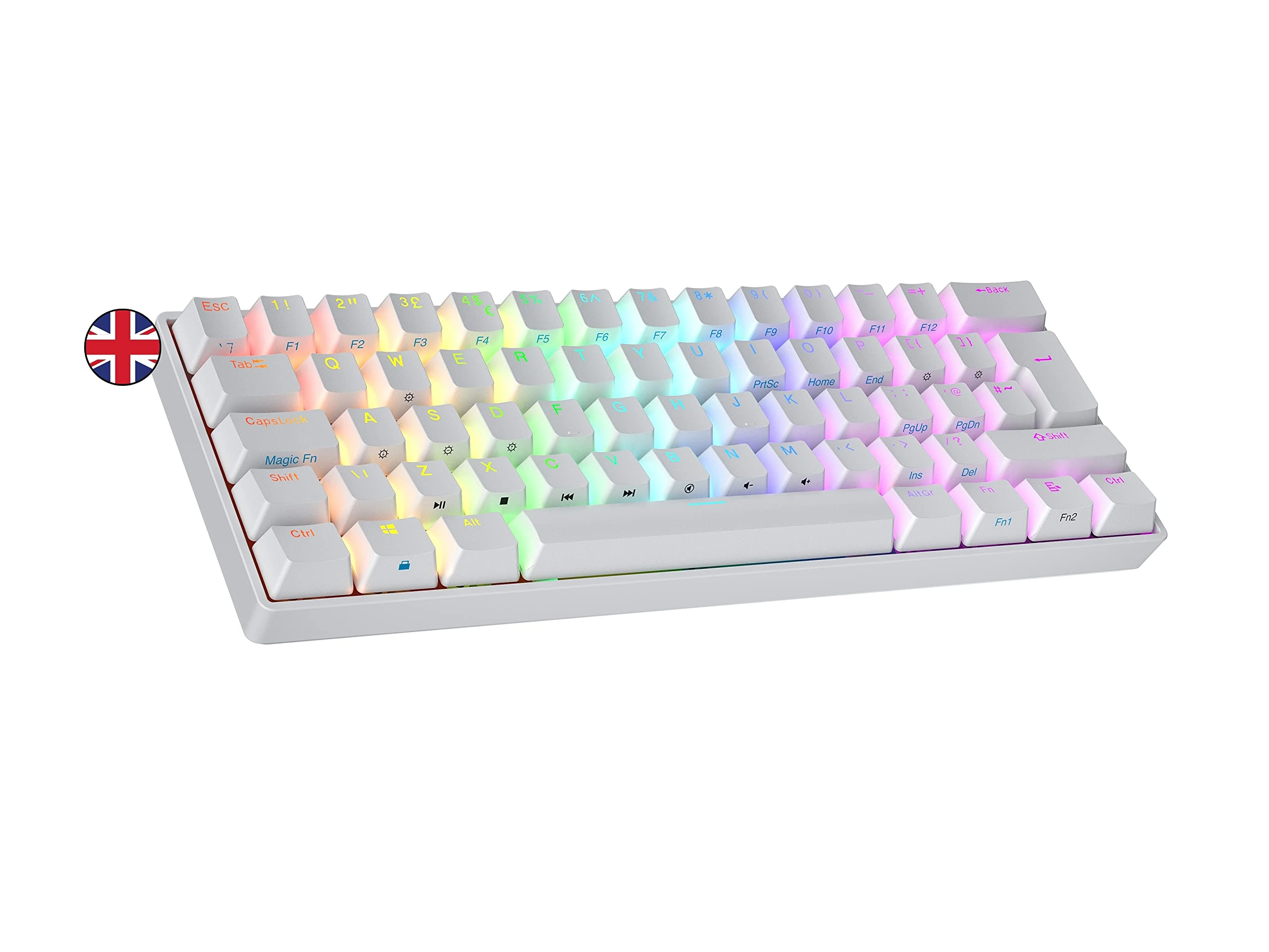 Ranked N60 Nova 60% | Hot Swappable Mechanical Gaming Keyboard | 62 Keys Multi Color RGB LED Backlit for PC/Mac Gamer | ISO UK Layout (White, Gateron Blue)