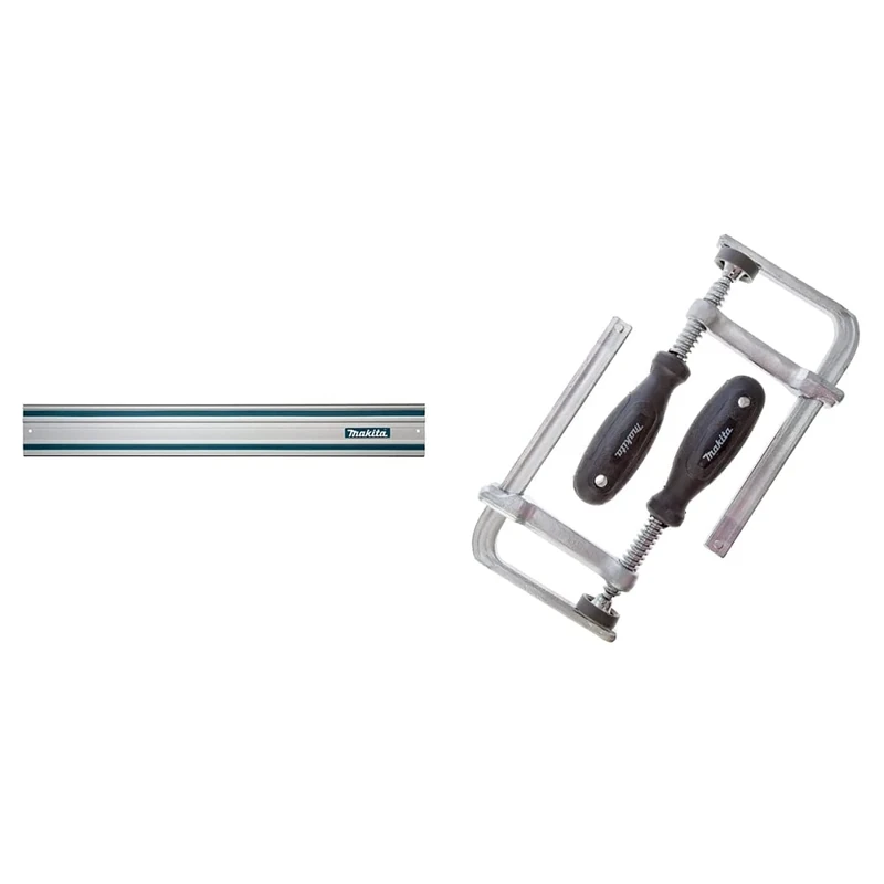 Makita 199141-8 1.5 Metre Guide Rail,Clear & 194385-5 Clamp Set for SP6000 Plunge Saw (Pair), Silver