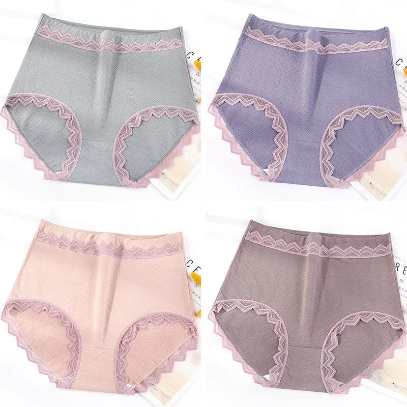 XKUN knickers 4 Pack Women Cotton Lace High Waist Briefs Breathable Plus Size Panties-A,6Xl,4Pcs