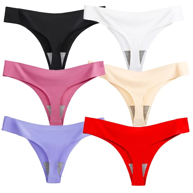 XKUN knickers 6 Pack Women Low Rise Seamless Ice Silk Thong， Plus Size-A,3Xl,6Pcs