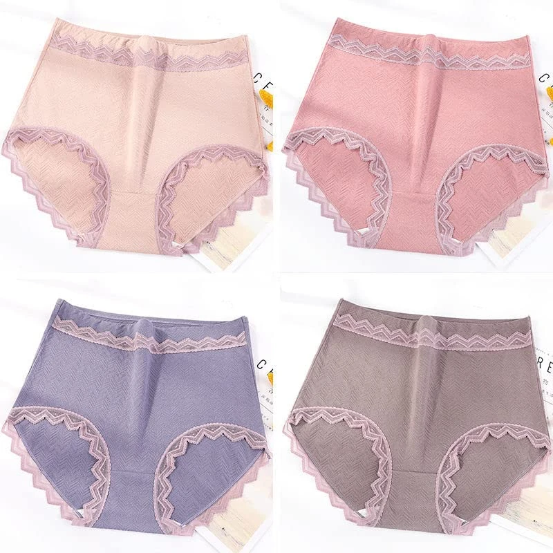 XKUN knickers 4 Pack Women Cotton Lace High Waist Briefs Breathable Plus Size Panties-B,6Xl,4Pcs