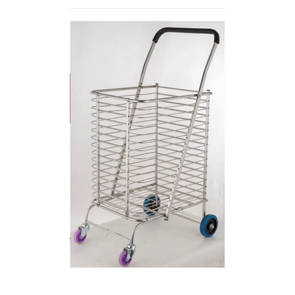 BPHUI Shopping Trolley Universal Wheel Folding Shopping Cart Portable Stainless Steel Large Capacity Trolley Suitable For Laundry Grocery Shopping Lightweight Folding Shopping Cart for Groceries