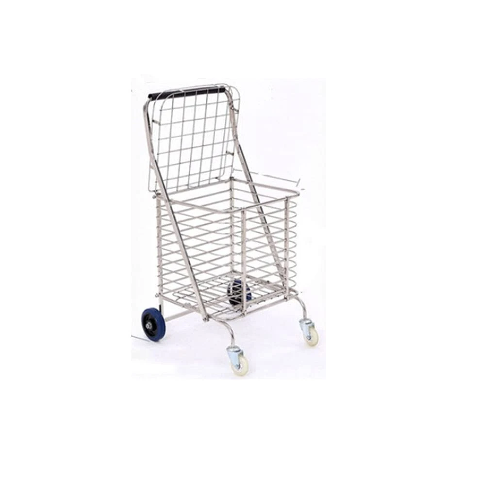 Shopping Trolley 4-Wheel Shopping Cart Foldable Stainless Steel Trolley With Basket Suitable For Grocery Shopping And Travel (Silver) Lightweight Folding Shopping Cart for Groceries (Size : B)
