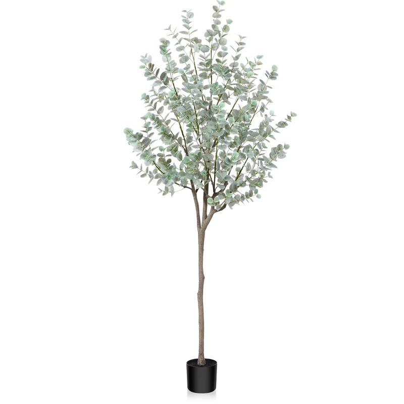 SOGUYI 180cm Artificial Eucalyptus Tree, Fake Eucalyptus Tree with White Silver Dollar Leaves, Silk Faux Eucalyptus Tree with Plastic Nursery Pot, Artificial Plants for Home Office Indoor Decor,1 Pack