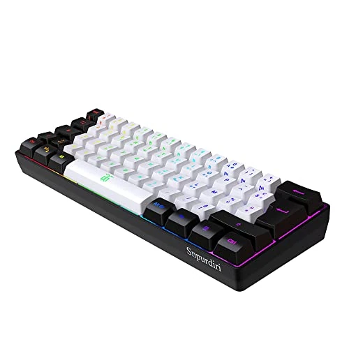Snpurdiri 60% AZERTY Black and White Wired RGB Backlit Gaming Keyboard Mini Ultra-Compact 61 Keys for Gamer, PC/Mac, Typist, Travel