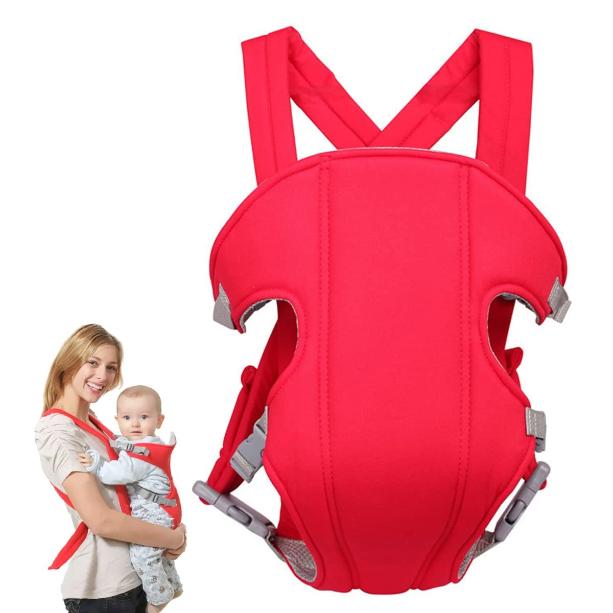 Xiuyer Baby Carrier - 3-in-1 Ergonomic Breathable Infant Sling for Newborns to Toddlers, Front and Back Adjustable, Red Wrap Carrier