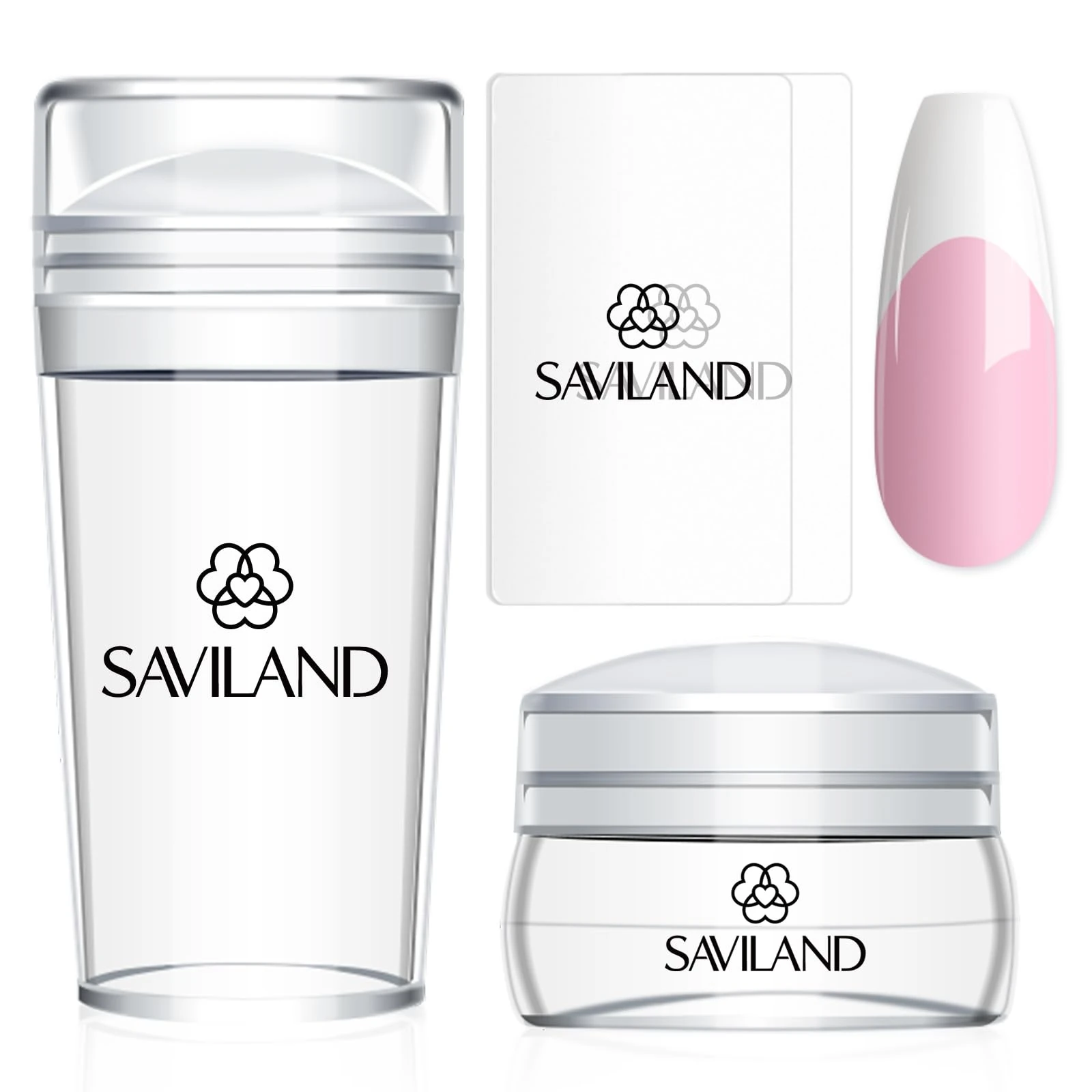 Saviland French Tip Nail Stamp - 4PCS Nail Art Stamper Kit Clear Silicone Nail Stamping Long & Short Jelly Stamper for Nails with Scrapers Nail Stamper Kit for French Manicure Home DIY Nail Salon