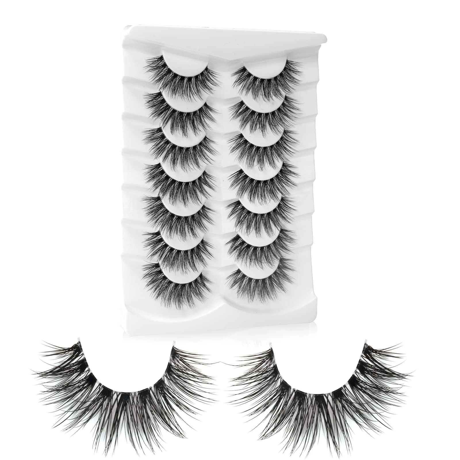 Onlyall Fake Eyelashes Mink Wispy 3D Volume Lashes Faux Mink Fluffy FalseEyelash Round Doll Eye Lash A14 (11MM-16MM)