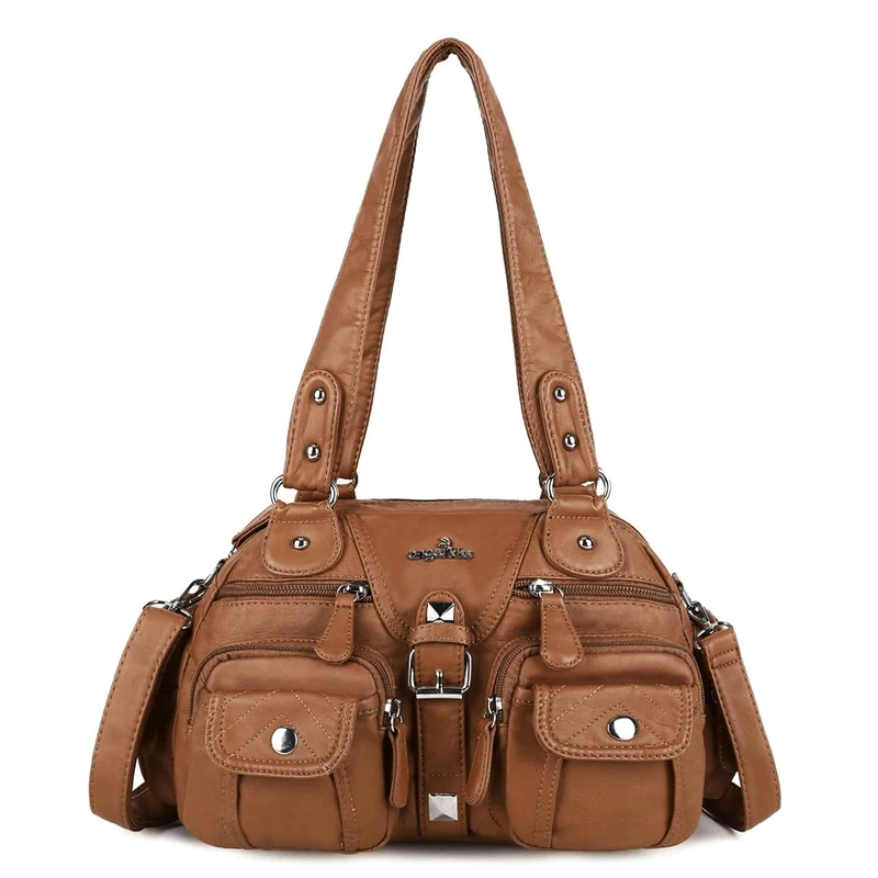 Angel Kiss Hobo Crossbody Purses for Women Shoulder Bag Multipocket Soft Hobo Purses Removable Strap Leather Handbags, 3-brown